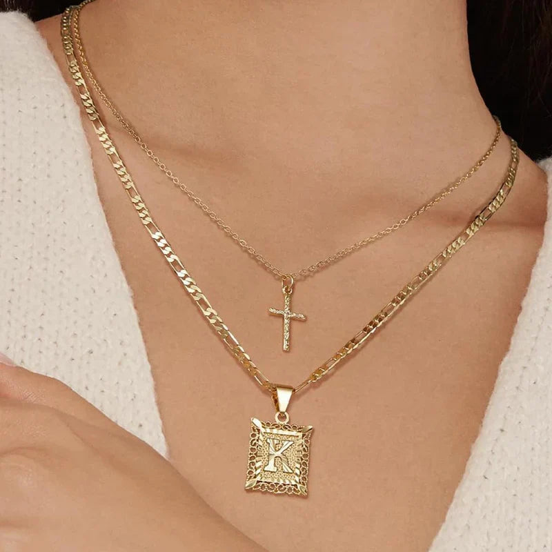Calliope | Gold Cross Initial Necklace Set