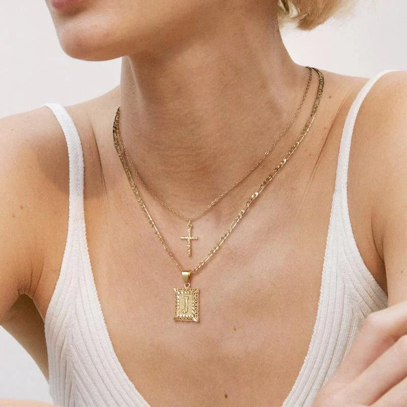 Calliope | Gold Cross Initial Necklace Set