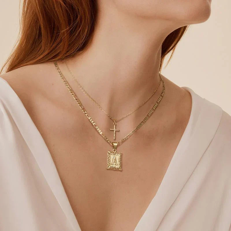 Calliope | Gold Cross Initial Necklace Set