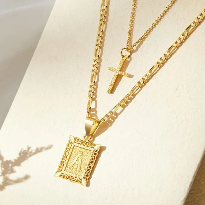 Calliope | Gold Cross Initial Necklace Set