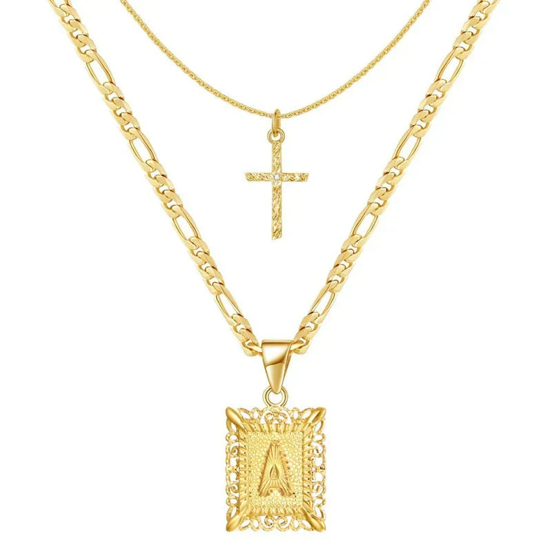 Calliope | Gold Cross Initial Necklace Set
