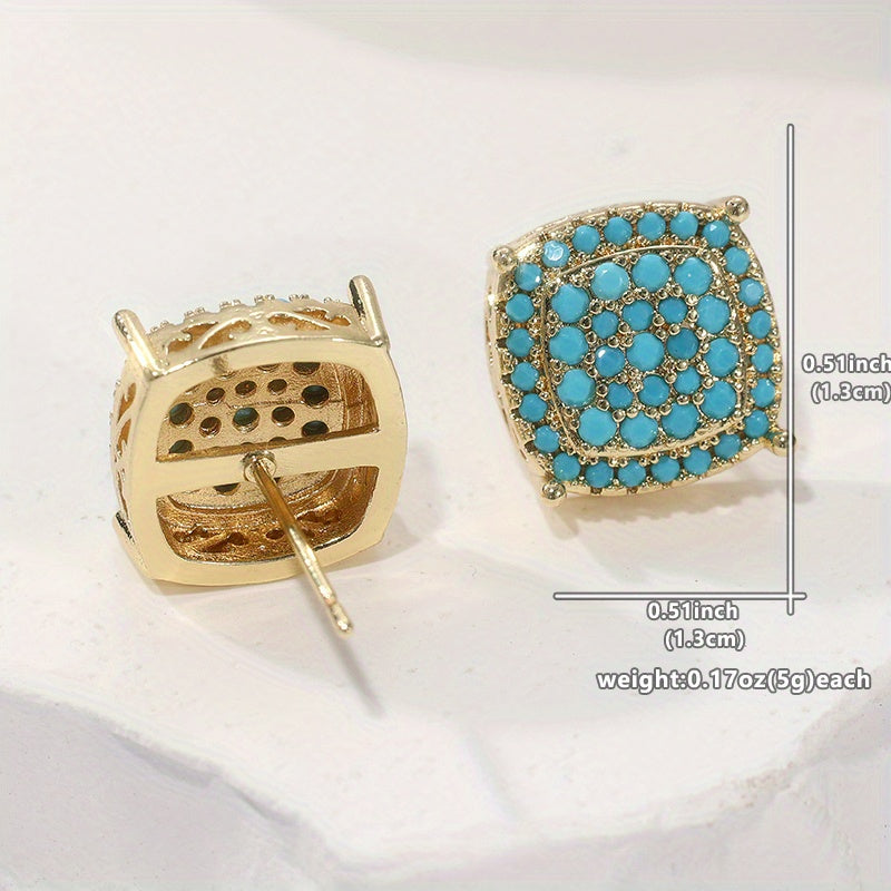 Dahlia | Elegant Square Synthetic Turquoise Earrings