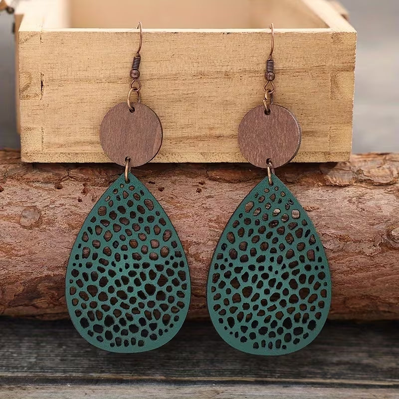 Vintage Leather Earrings with Cut-Out