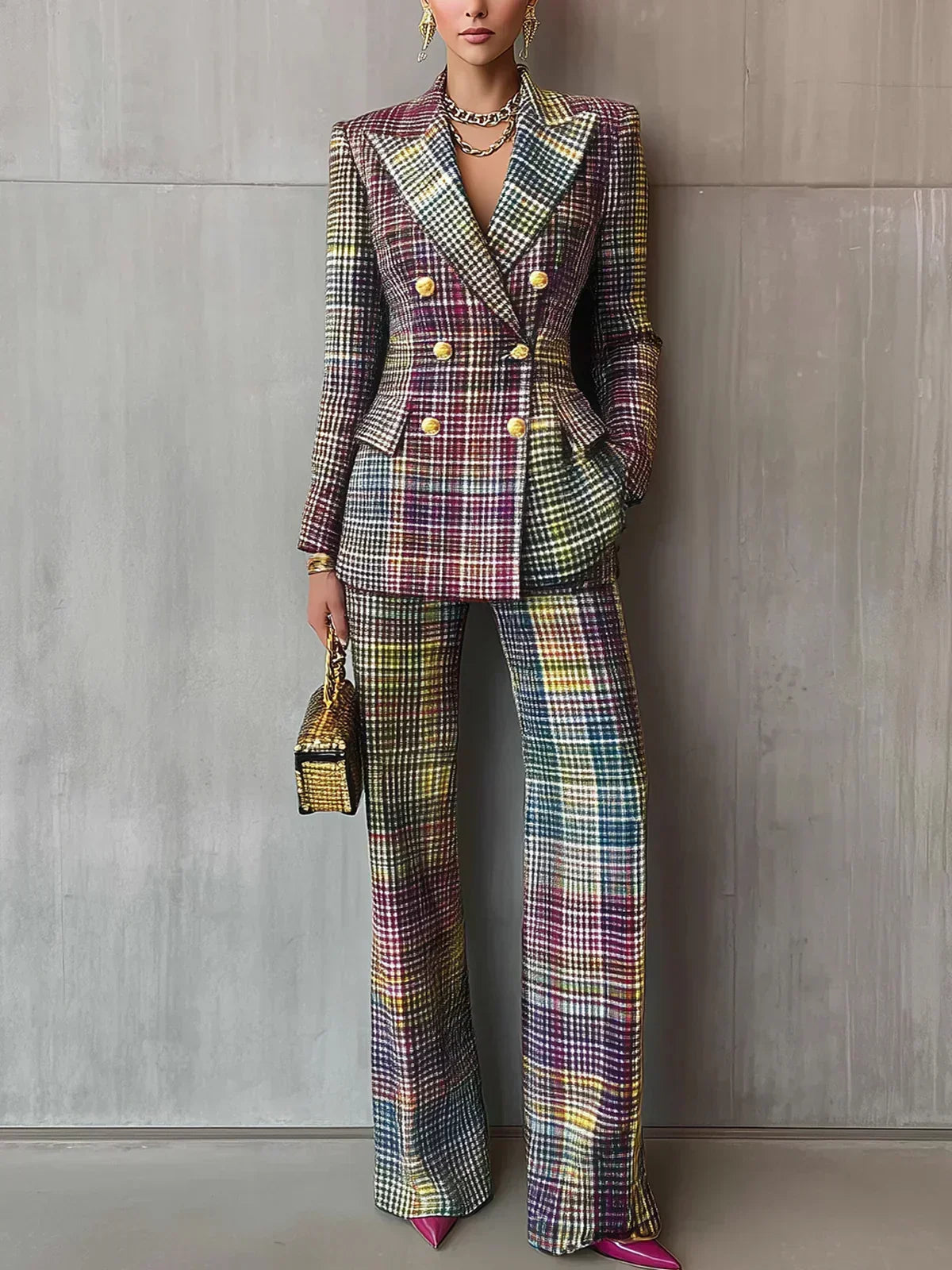 Harlene | Elegant Luxe Multicolour V-Neck Set
