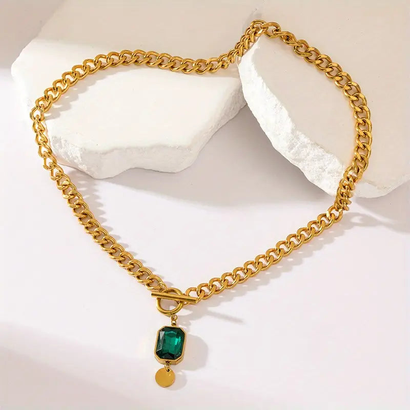 Solange | Gold Emerald Chain Necklace