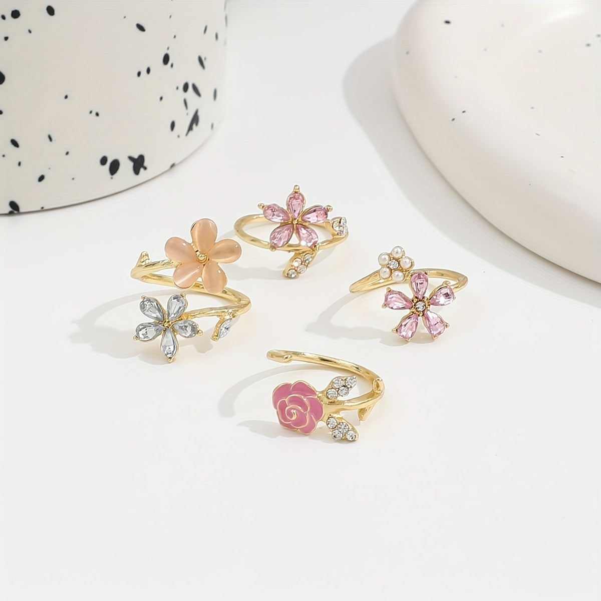 Ophelia | Crystal & Pearl Ring Set