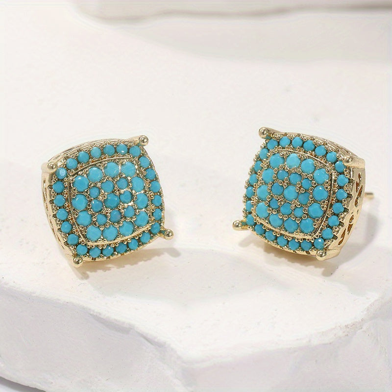 Dahlia | Elegant Square Synthetic Turquoise Earrings