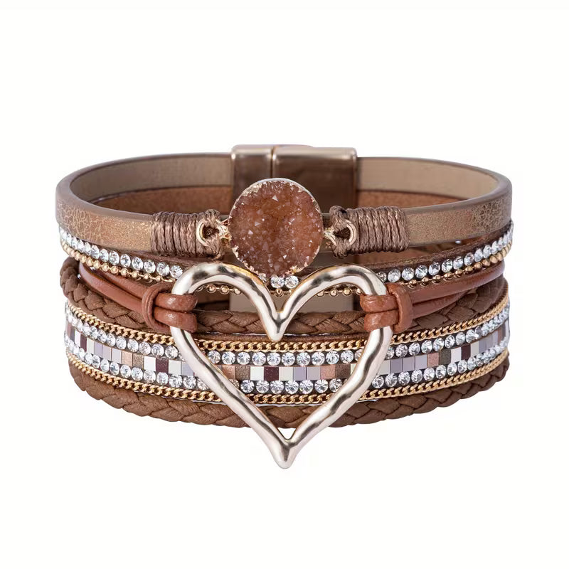 Boho Multi-layered Bracelet with Golden Heart