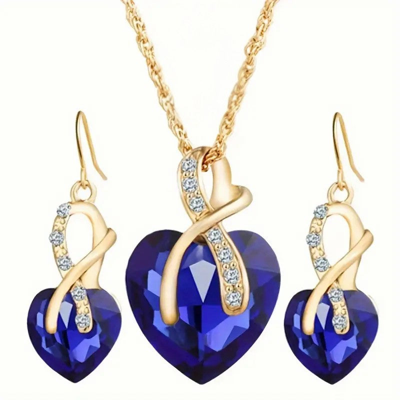 Rebecca | Sapphire Heart Necklace & Earrings Set