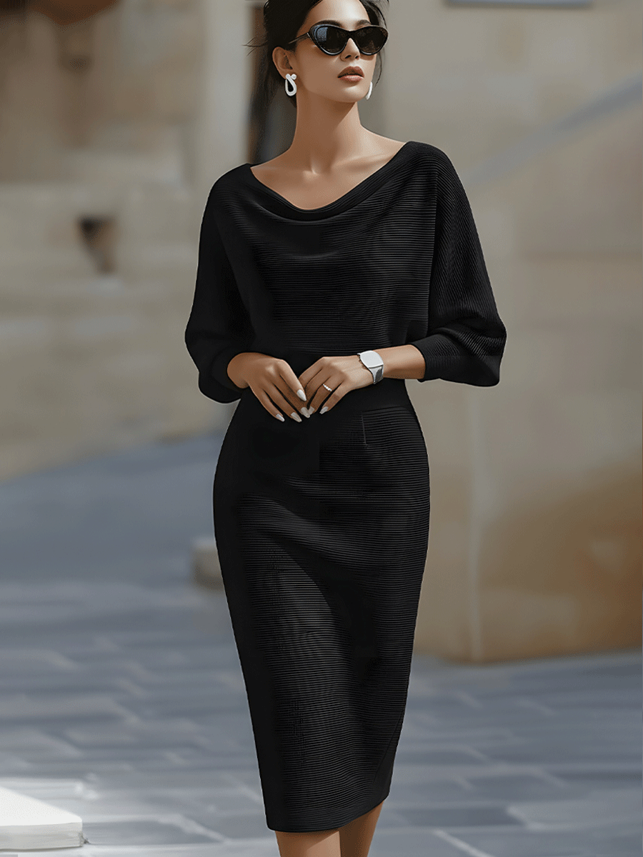 Liora | Elegant Draped Batwing Midi Dress