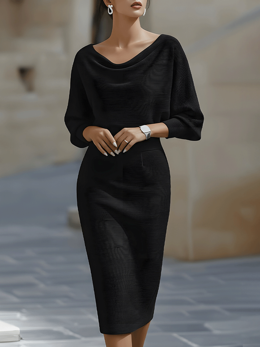 Liora | Elegant Draped Batwing Midi Dress