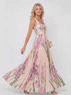 Phyllis | Sleeveless Satin Midi Dress with Square Neckline and Elegant Pleats
