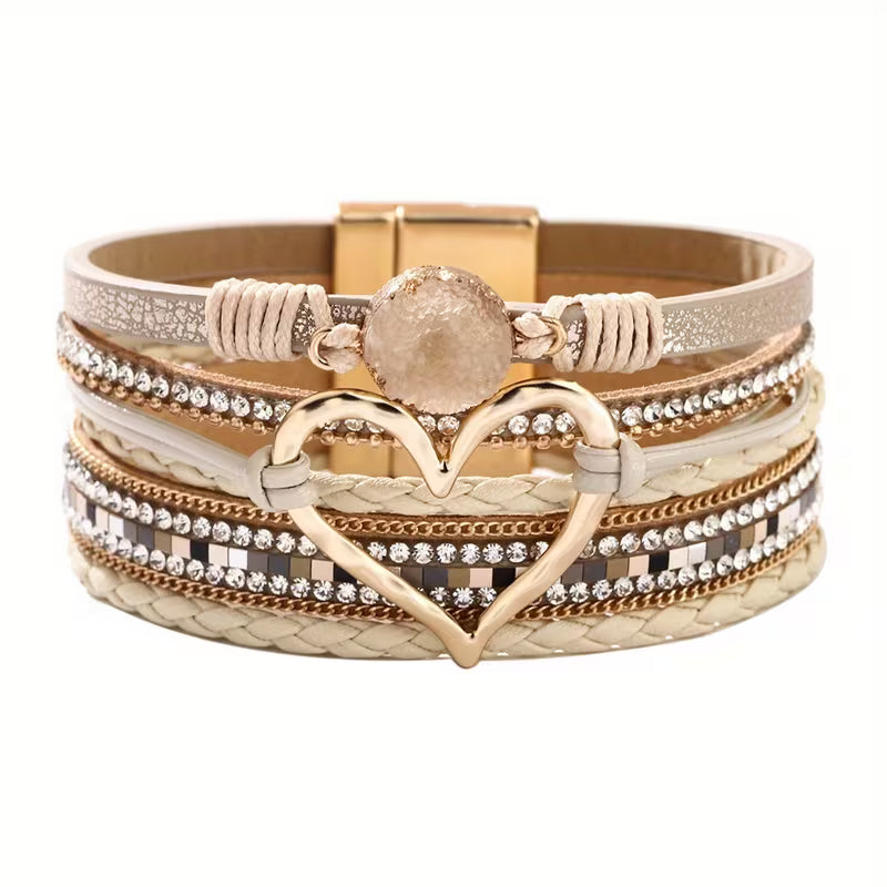 Boho Multi-layered Bracelet with Golden Heart