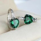 Kira | Silver Emerald Heart Hoop Earrings