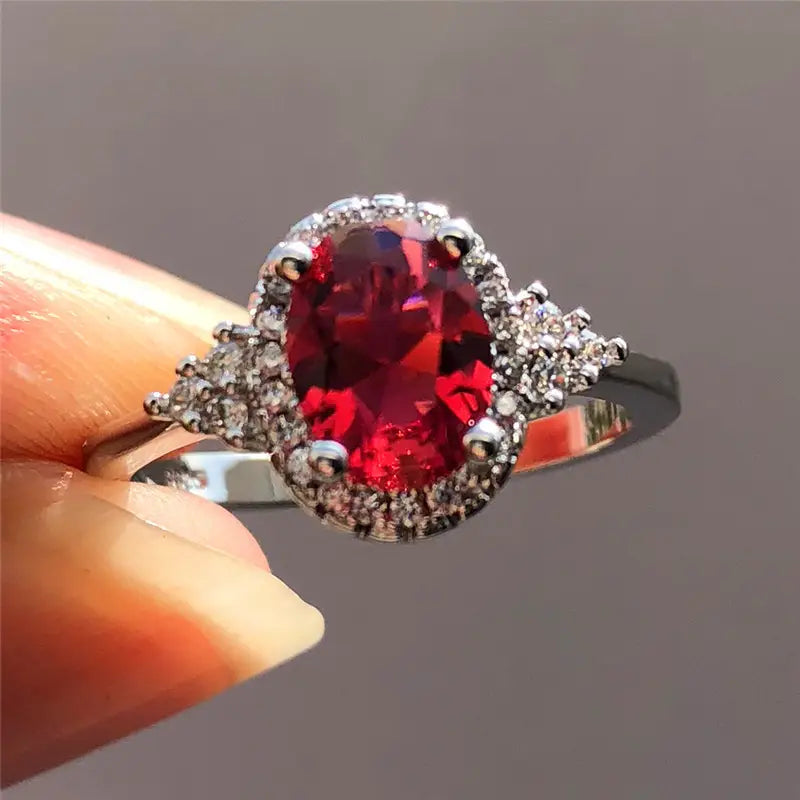 Esme | Silver Ruby Halo Ring