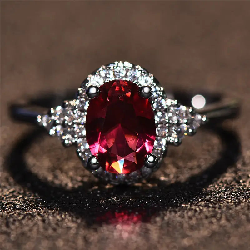 Esme | Silver Ruby Halo Ring