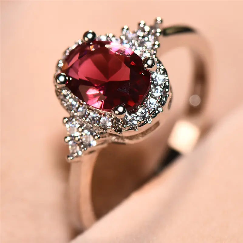 Esme | Silver Ruby Halo Ring