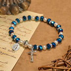 Christianartworkshop Modern Clear Crystal Stretch Braceletwith Crucifix & Miraculous Medal: Contemporary Faith Statement