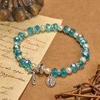 Christianartworkshop Modern Clear Crystal Stretch Braceletwith Crucifix & Miraculous Medal: Contemporary Faith Statement