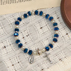 Christianartworkshop Modern Clear Crystal Stretch Braceletwith Crucifix & Miraculous Medal: Contemporary Faith Statement