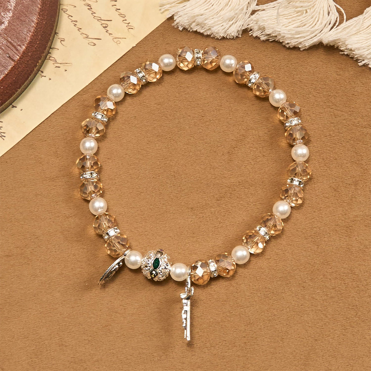 Christianartworkshop Modern Clear Crystal Stretch Braceletwith Crucifix & Miraculous Medal: Contemporary Faith Statement