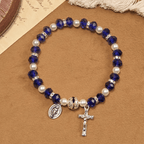 Christianartworkshop Modern Clear Crystal Stretch Braceletwith Crucifix & Miraculous Medal: Contemporary Faith Statement