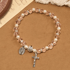 Christianartworkshop Modern Clear Crystal Stretch Braceletwith Crucifix & Miraculous Medal: Contemporary Faith Statement
