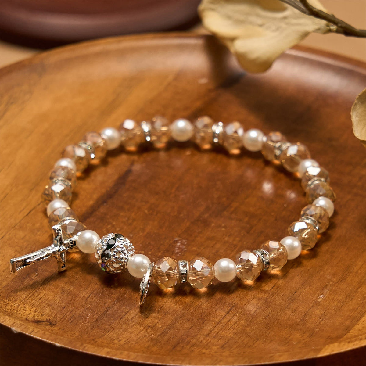 Christianartworkshop Modern Clear Crystal Stretch Braceletwith Crucifix & Miraculous Medal: Contemporary Faith Statement