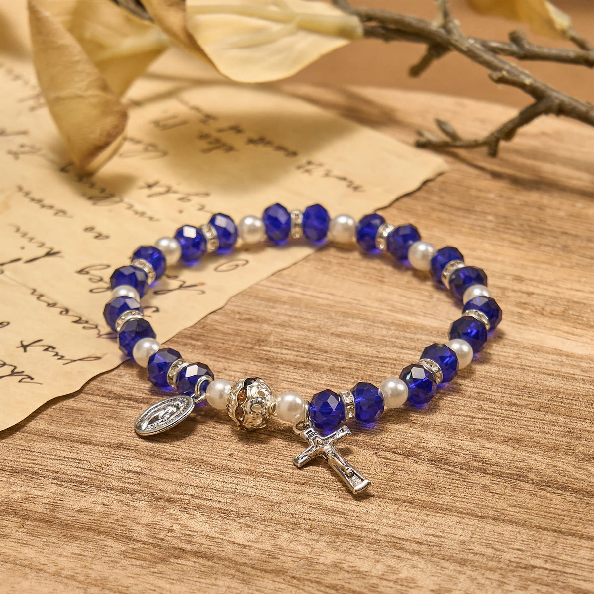Christianartworkshop Modern Clear Crystal Stretch Braceletwith Crucifix & Miraculous Medal: Contemporary Faith Statement