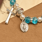 Christianartworkshop Modern Clear Crystal Stretch Braceletwith Crucifix & Miraculous Medal: Contemporary Faith Statement