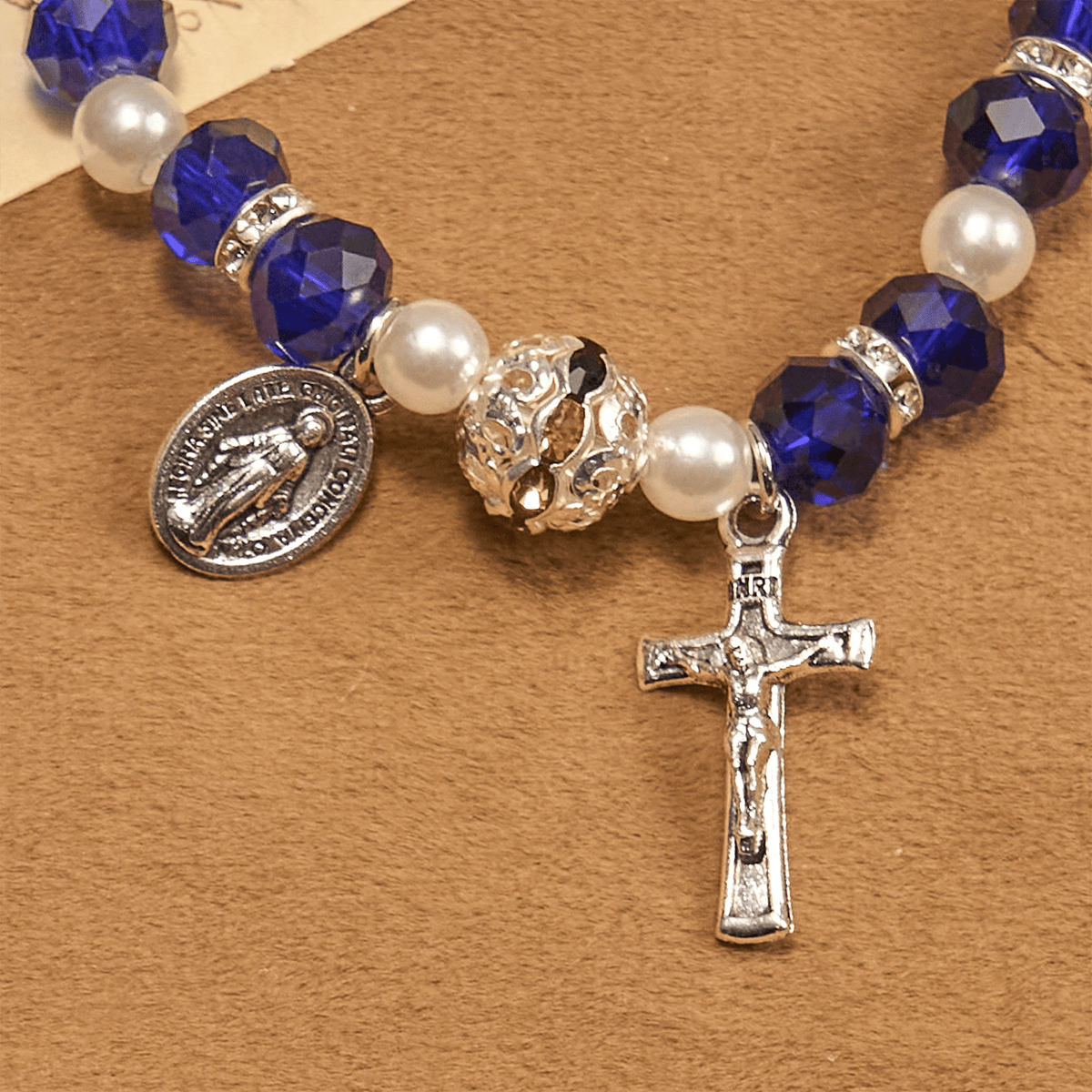 Christianartworkshop Modern Clear Crystal Stretch Braceletwith Crucifix & Miraculous Medal: Contemporary Faith Statement