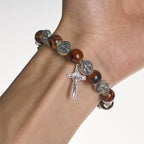 Christianartworkshop Tri-Color Beads Bracelet with Silver St. Benedict Medal and Crucifix: Divine Faith Artistry