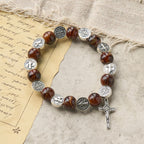 Christianartworkshop Tri-Color Beads Bracelet with Silver St. Benedict Medal and Crucifix: Divine Faith Artistry