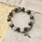 Christianartworkshop Tri-Color Beads Bracelet with Silver St. Benedict Medal and Crucifix: Divine Faith Artistry