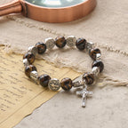 Christianartworkshop Tri-Color Beads Bracelet with Silver St. Benedict Medal and Crucifix: Divine Faith Artistry
