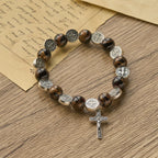 Christianartworkshop Tri-Color Beads Bracelet with Silver St. Benedict Medal and Crucifix: Divine Faith Artistry