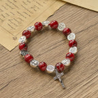 Christianartworkshop Tri-Color Beads Bracelet with Silver St. Benedict Medal and Crucifix: Divine Faith Artistry