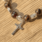 Christianartworkshop Tri-Color Beads Bracelet with Silver St. Benedict Medal and Crucifix: Divine Faith Artistry