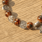 Christianartworkshop Tri-Color Beads Bracelet with Silver St. Benedict Medal and Crucifix: Divine Faith Artistry