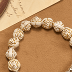 Christianartworkshop Artistically Sculpted 10mm White Rose Bead Rosary Bracelet with Crucifix