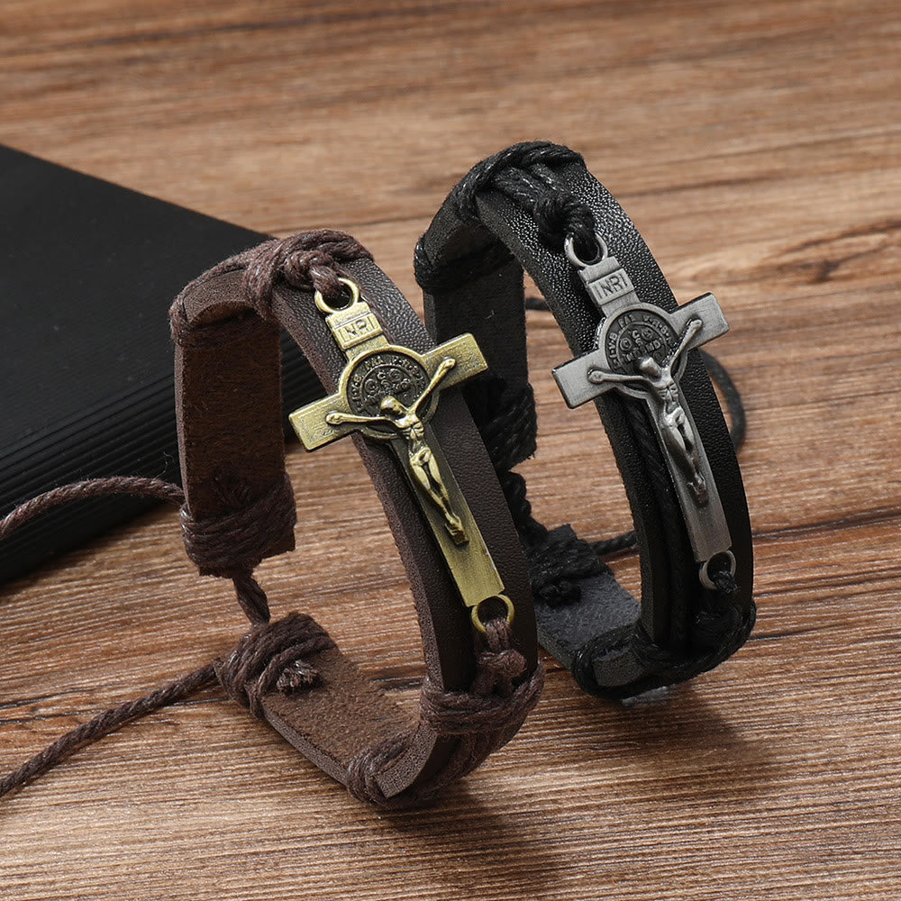 Veronique | Crucifix Leather Bracelet