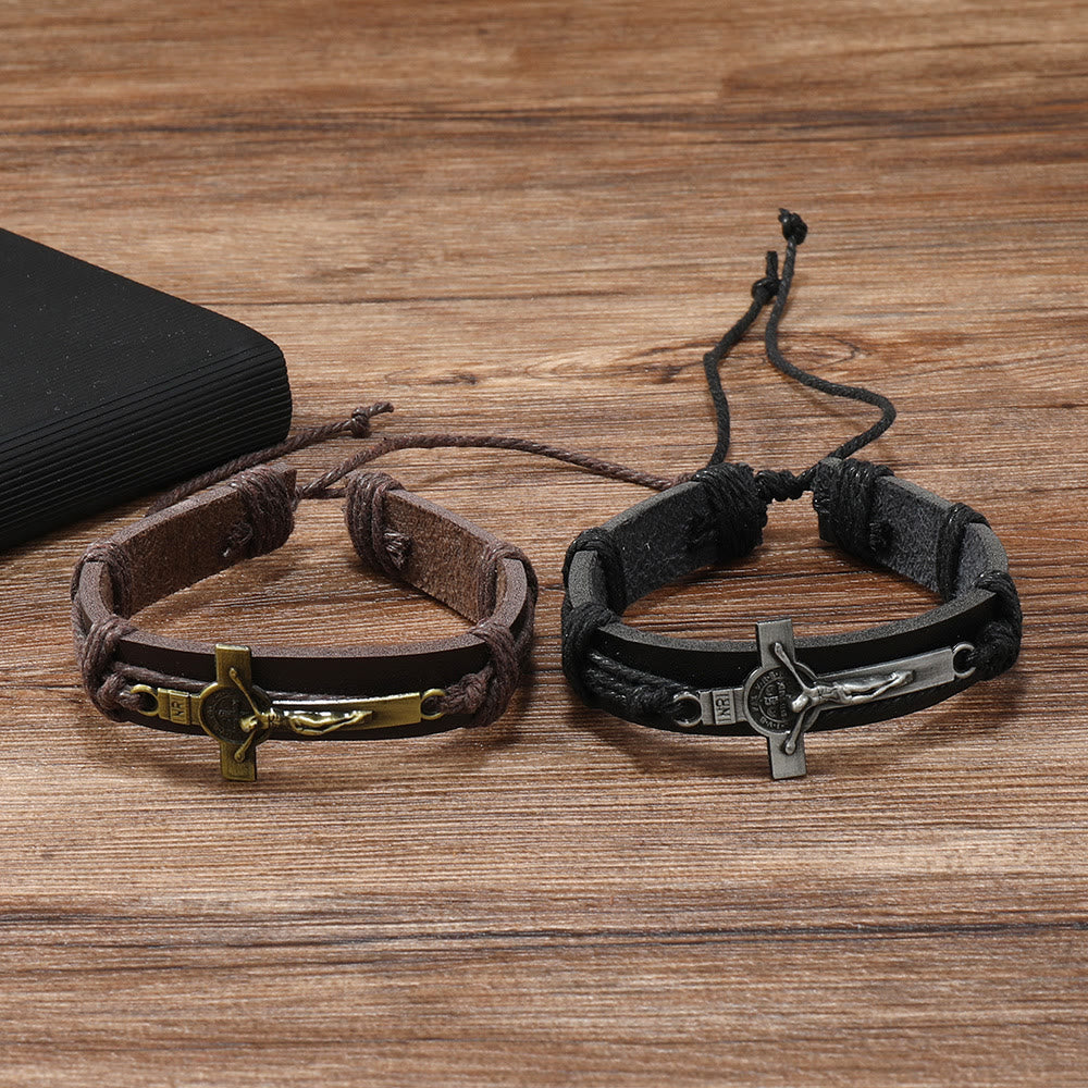 Veronique | Crucifix Leather Bracelet
