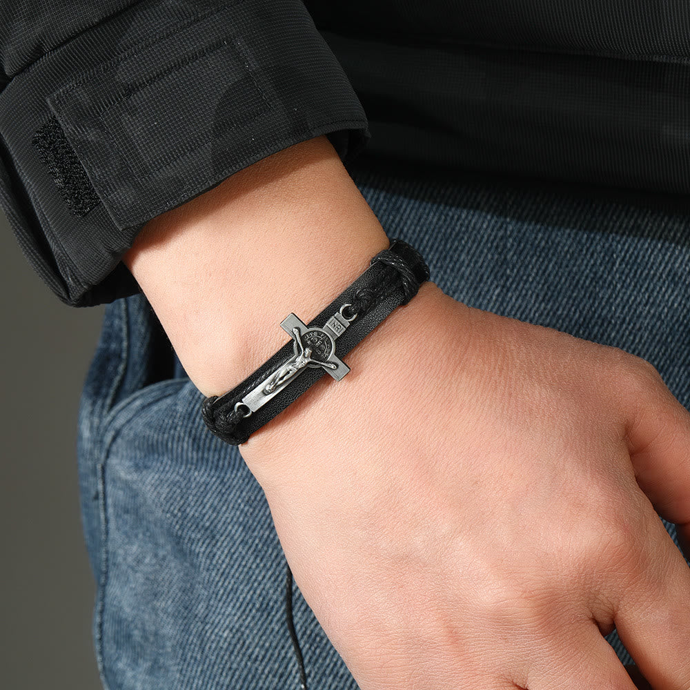 Veronique | Crucifix Leather Bracelet