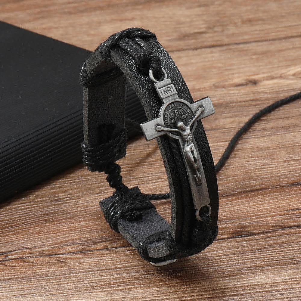 Veronique | Crucifix Leather Bracelet
