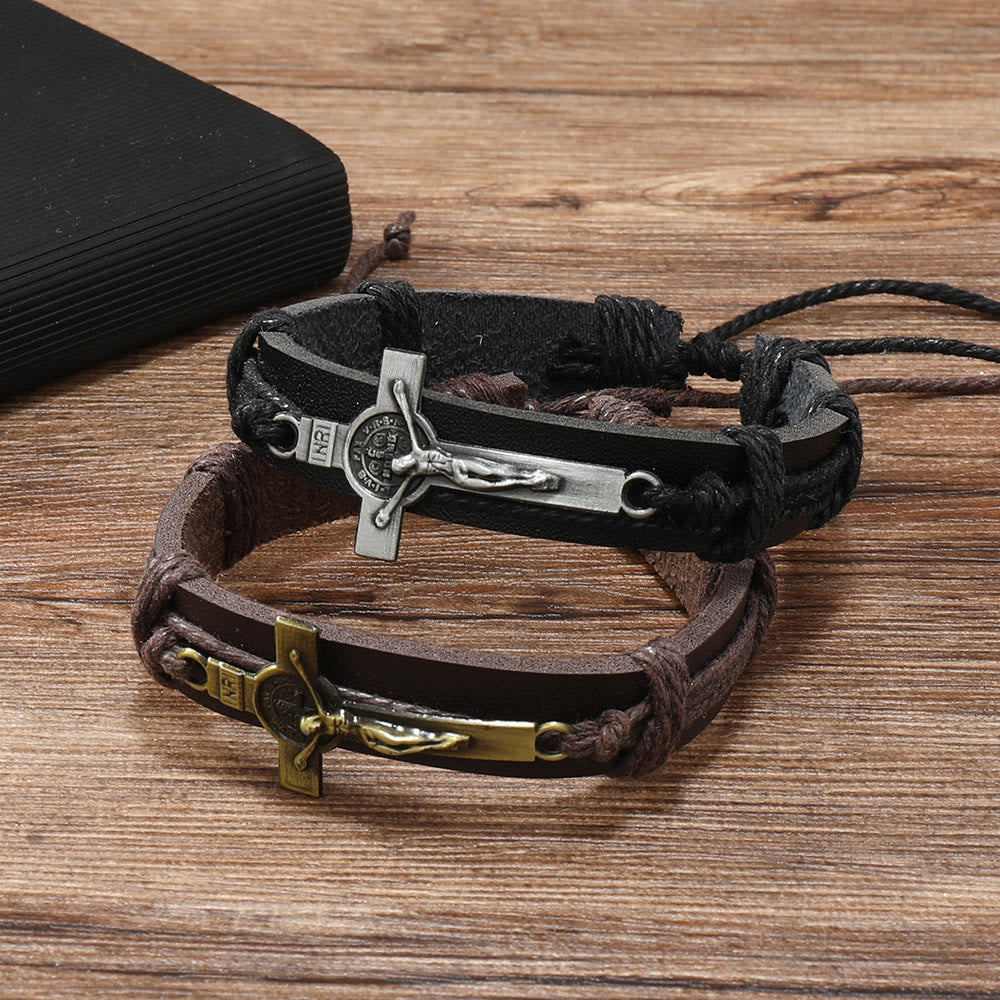 Veronique | Crucifix Leather Bracelet