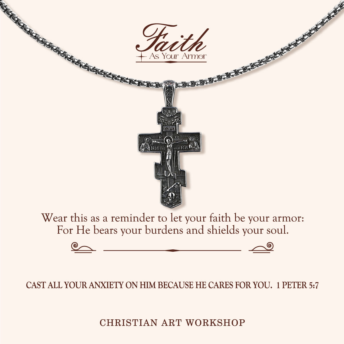 Christianartworkshop FAITH AS YOUR ARMOR: Orthodox Jesus Crucifix Necklace