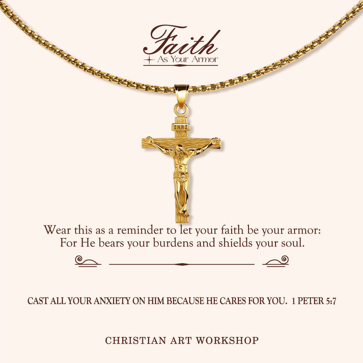 Christianartworkshop FAITH AS YOUR ARMOR: Crucifix Pendant Charm Necklace