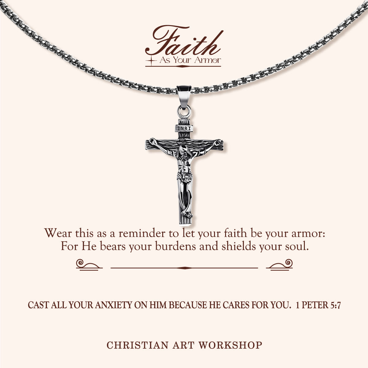 Christianartworkshop FAITH AS YOUR ARMOR: Crucifix Pendant Charm Necklace