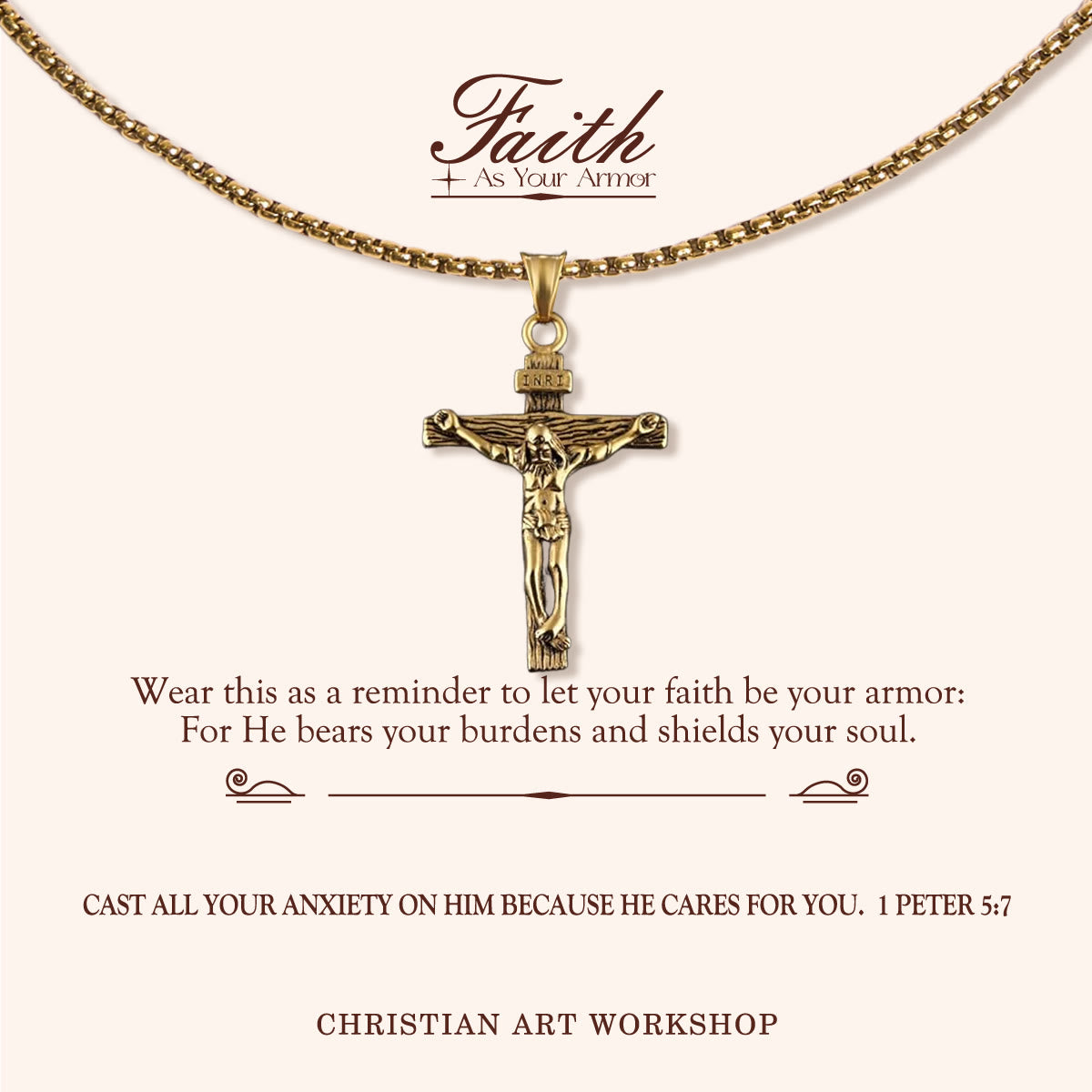 Christianartworkshop FAITH AS YOUR ARMOR: Crucifix Pendant Charm Necklace
