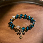 Christianartworkshop Spiritual Blue Gloss Bead Bracelets Featuring Sacred Brass Crucifix
